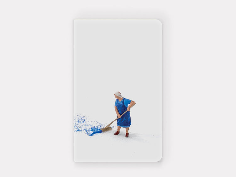 Cuaderno chico: Forced Labor III (Woman sweeping – Blue sand), (2017)