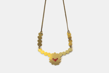Collar Frida Corazón Chico | Bronce e hilo rojo carmesí